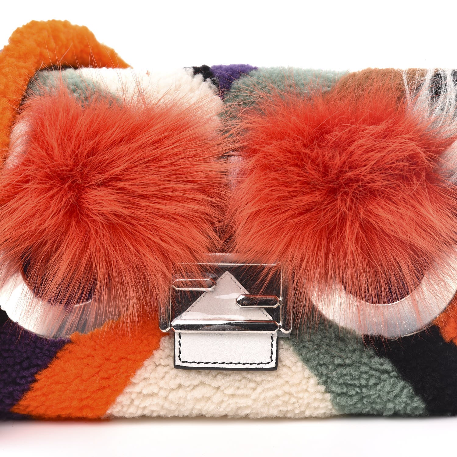 Fendi Shearling Calfskin Goat Fox Fur Bugs Baguette Orange Multicolor 11 of 12