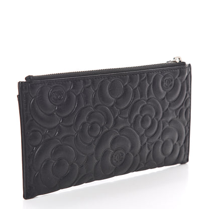 Chanel Goatskin Camellia Embossed Zip Pouch Black 3 of 7