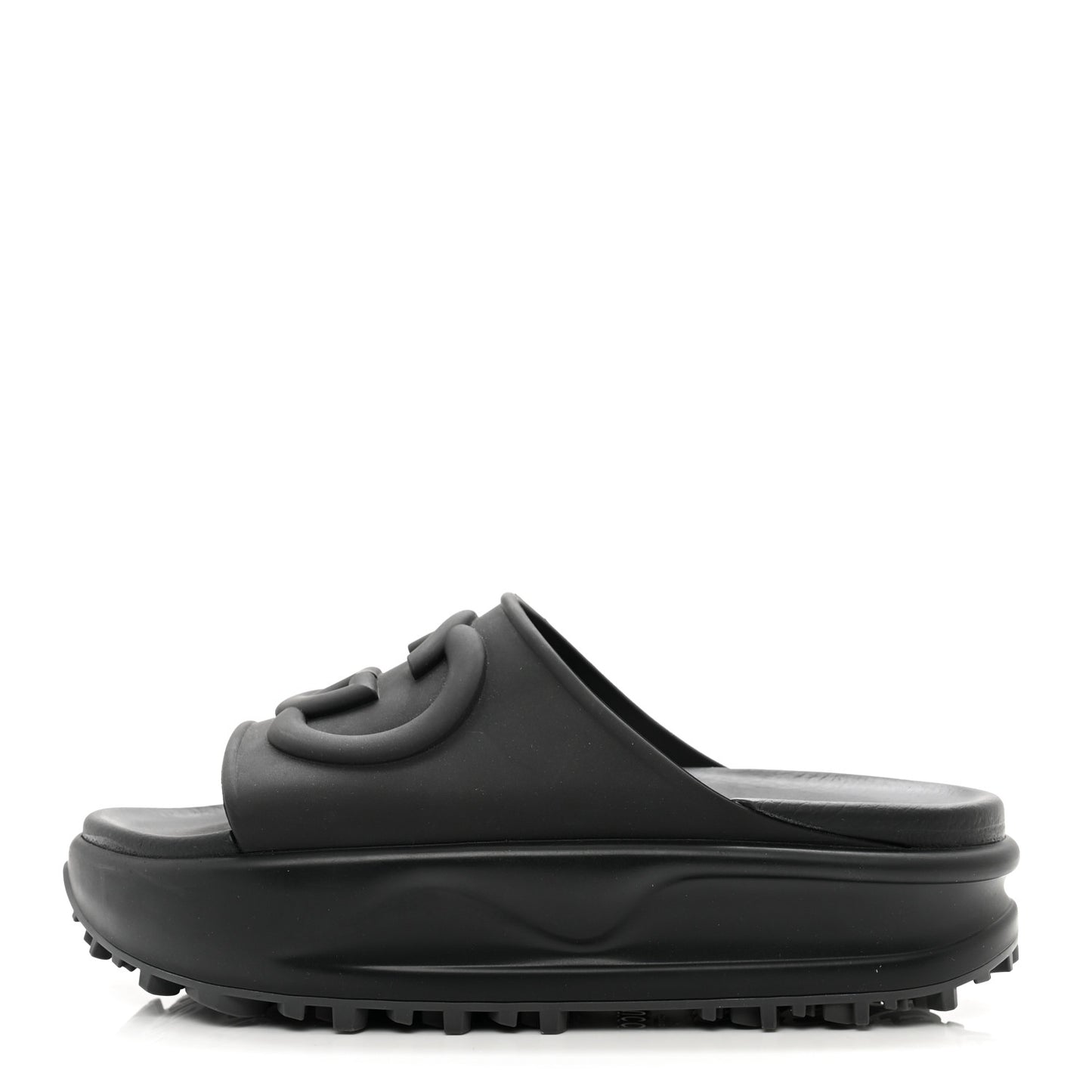 Soft Rubber Womens Interlocking G Platform 42mm Slide Sandals 39 Black