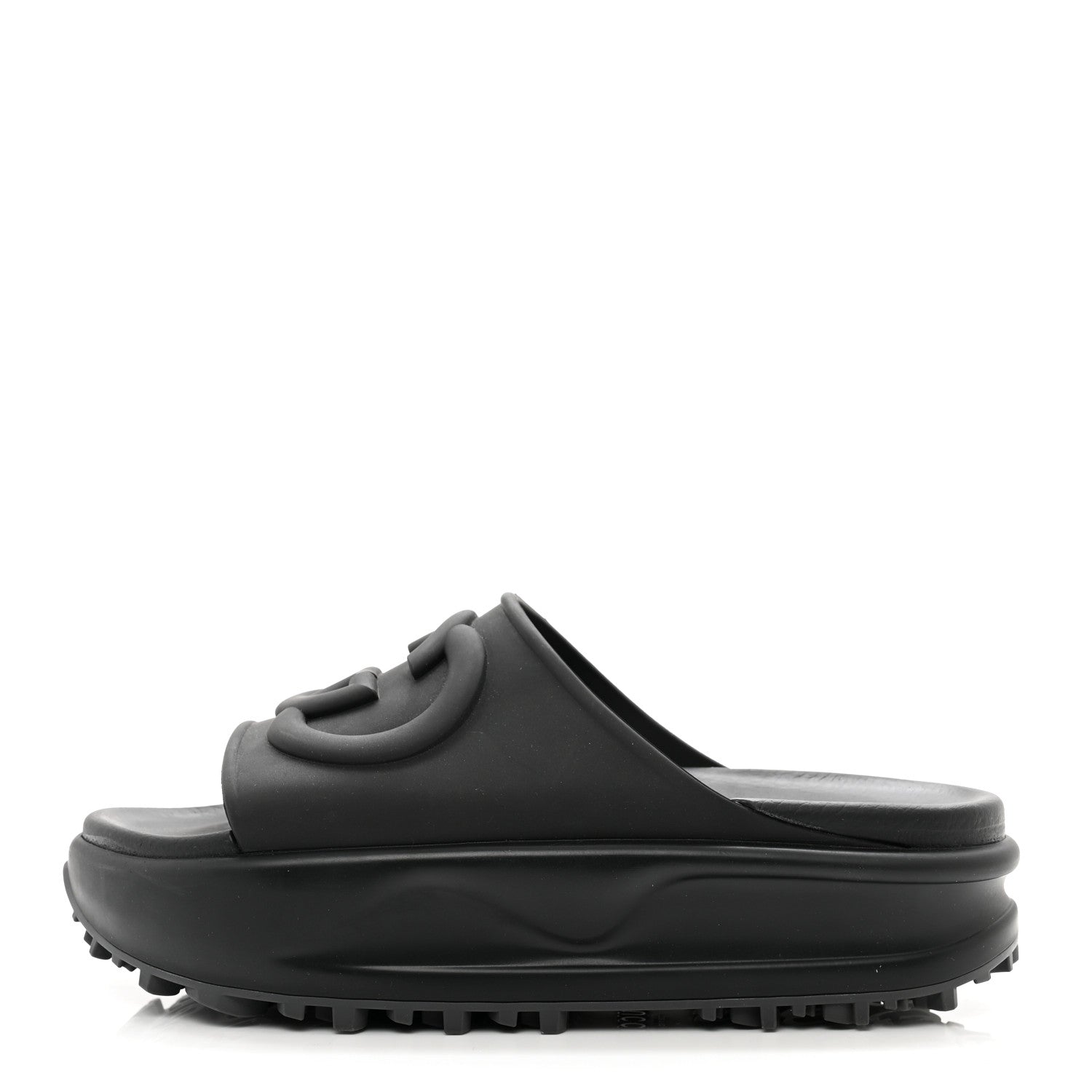 Gucci Soft Rubber Womens Interlocking G Platform 42mm Slide Sandals 39 Black 1 of 7