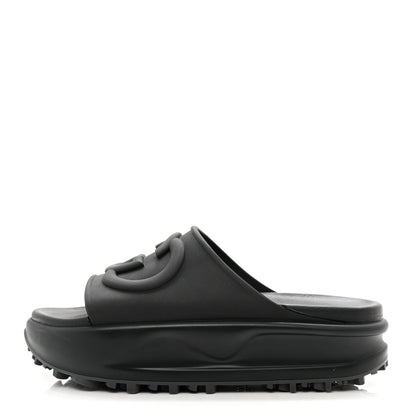 Gucci Soft Rubber Womens Interlocking G Platform 42mm Slide Sandals 39 Black 1 of 7