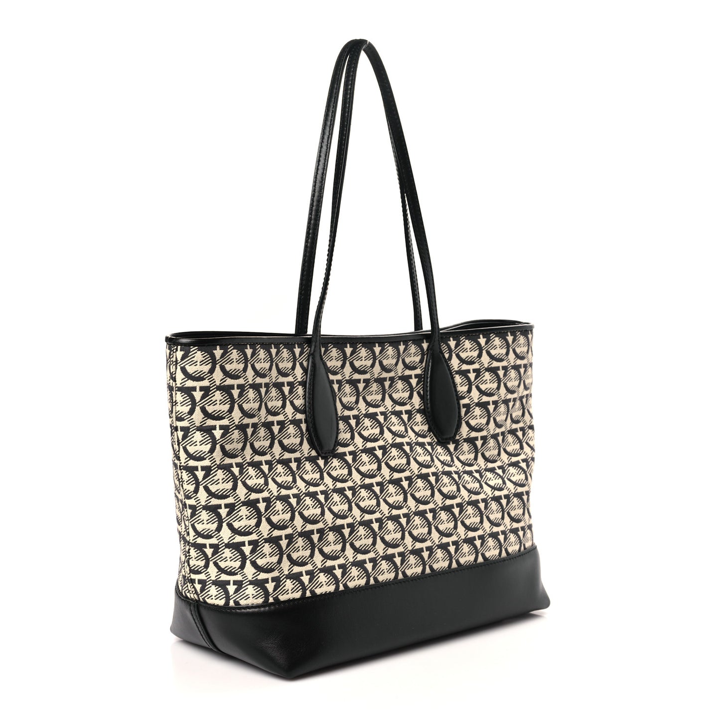 Canvas Calfskin The Studio Tote Beige Black