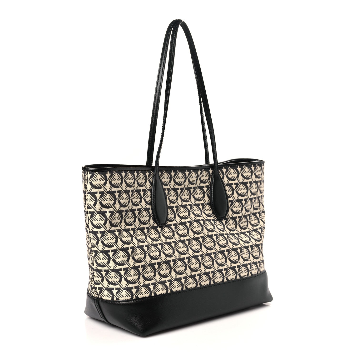 Salvatore Ferragamo Canvas Calfskin The Studio Tote Beige Black 4 of 11