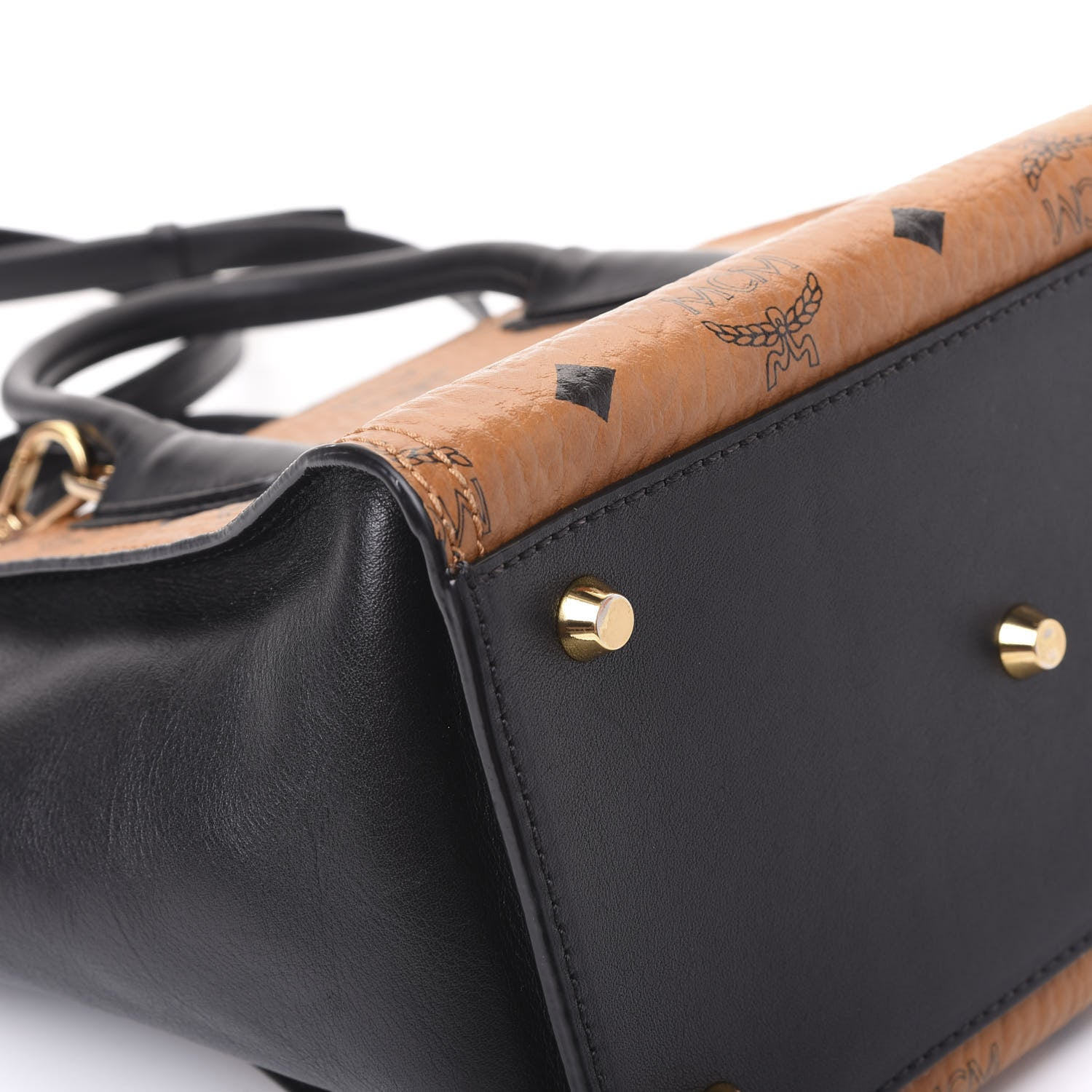 MCM Visetos Small Kathy Double Zip Tote Cognac Black 7 of 11