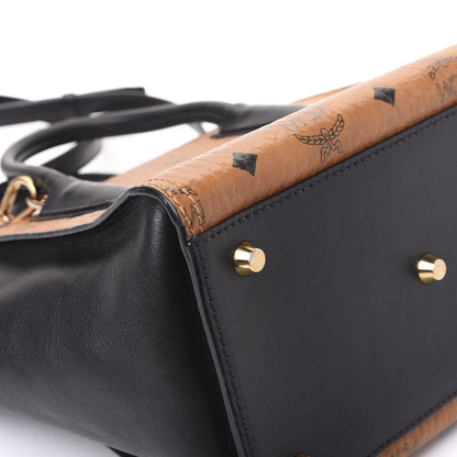 MCM Visetos Small Kathy Double Zip Tote Cognac Black 7 of 11