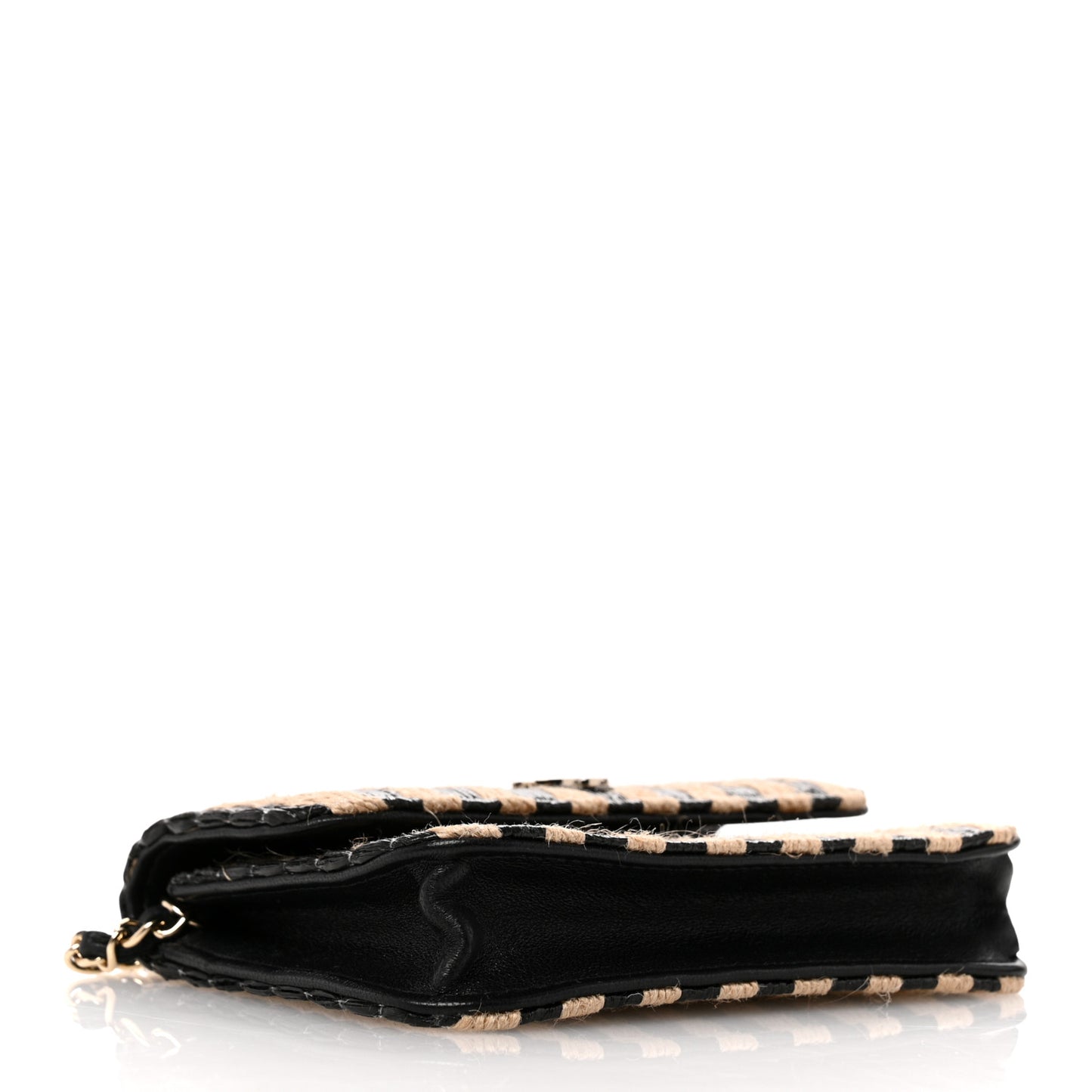 Raffia Jute Striped Belt Bag Black Beige