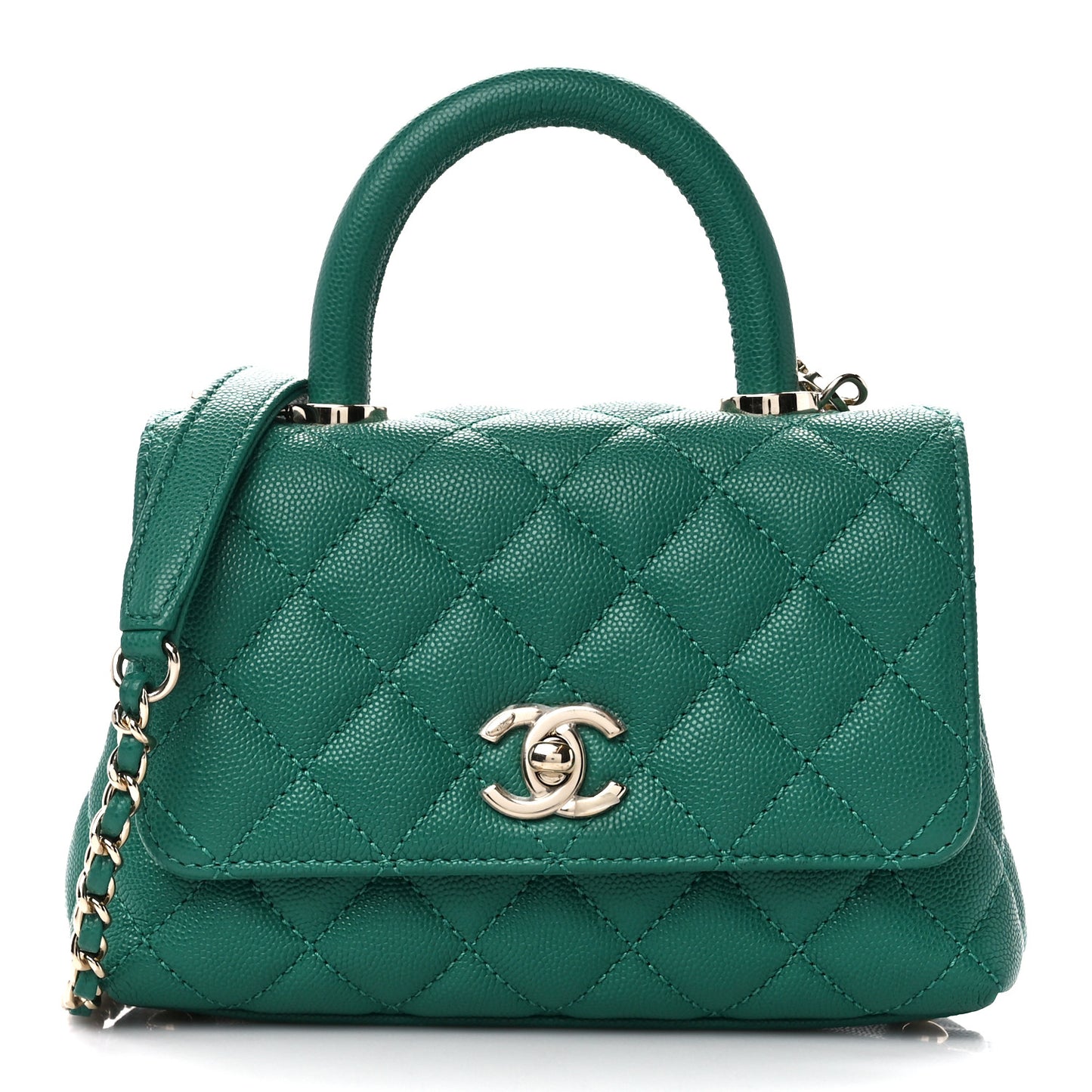 Caviar Quilted Extra Mini Coco Handle Flap Green