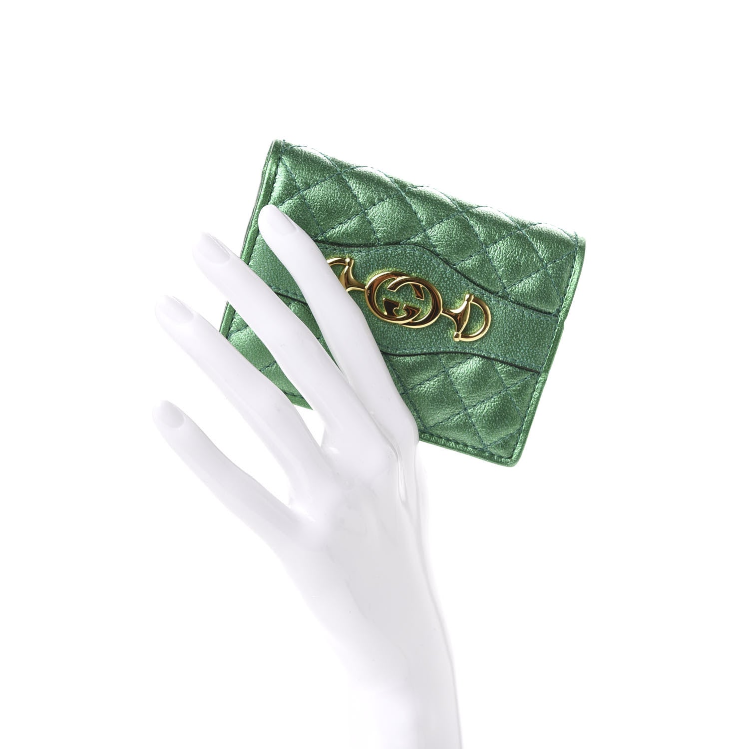 Gucci Laminated Nappa Trapuntata Zumi Card Case Jasmine Green 2 of 8
