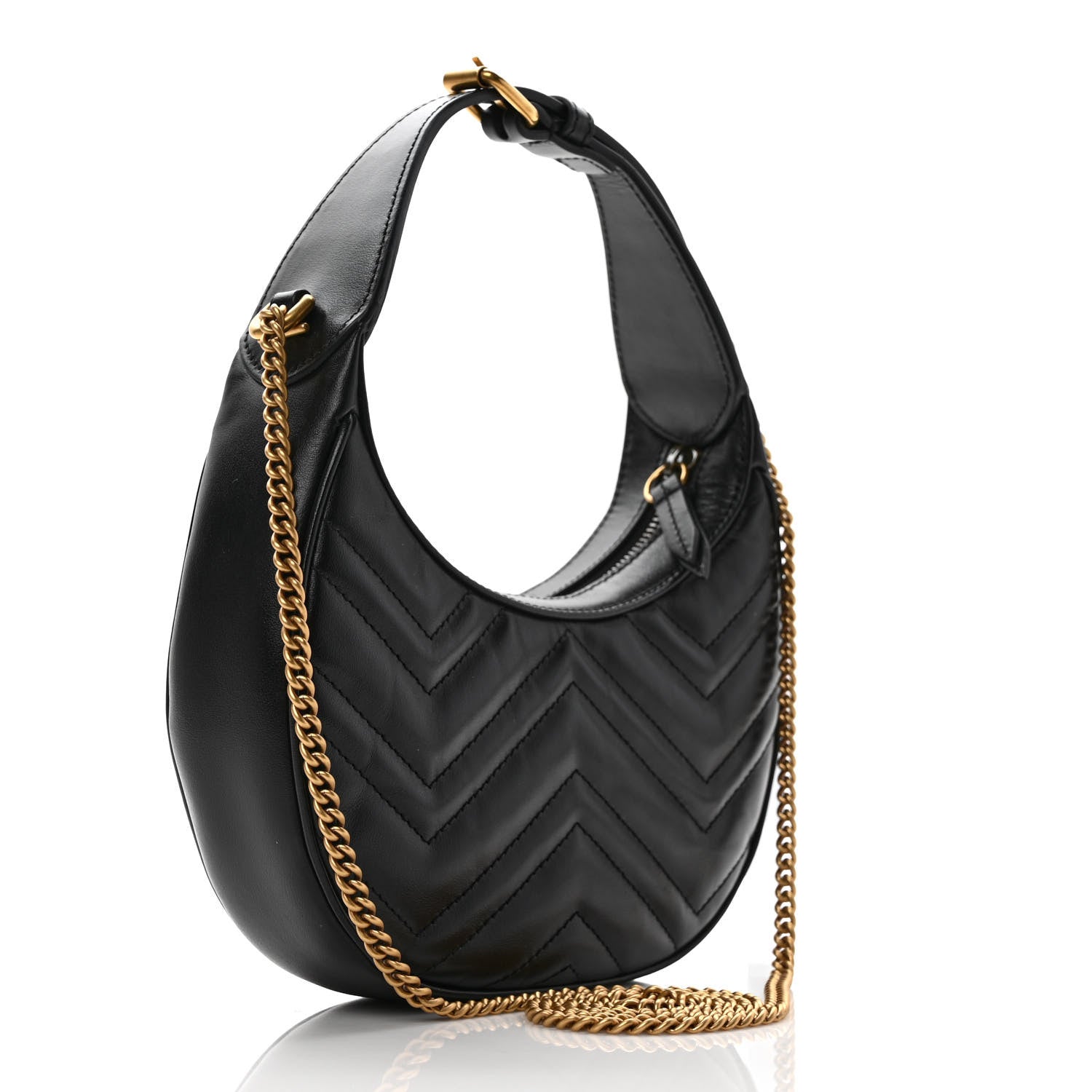 Gucci Calfskin Matelasse Chevron Mini GG Marmont Half Moon Hobo Black 3 of 8