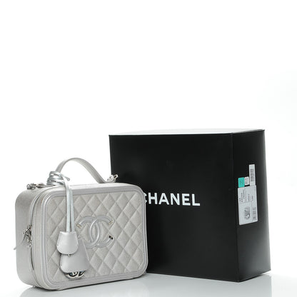 Chanel Metallic Caviar Quilted Large CC Filigree Vanity Case Silver 10 of 10