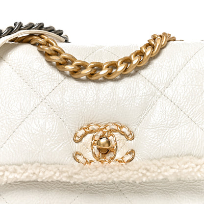 Chanel Crumpled Calfskin Shearling Sheepskin Medium Chanel 19 Flap White 7 of 9