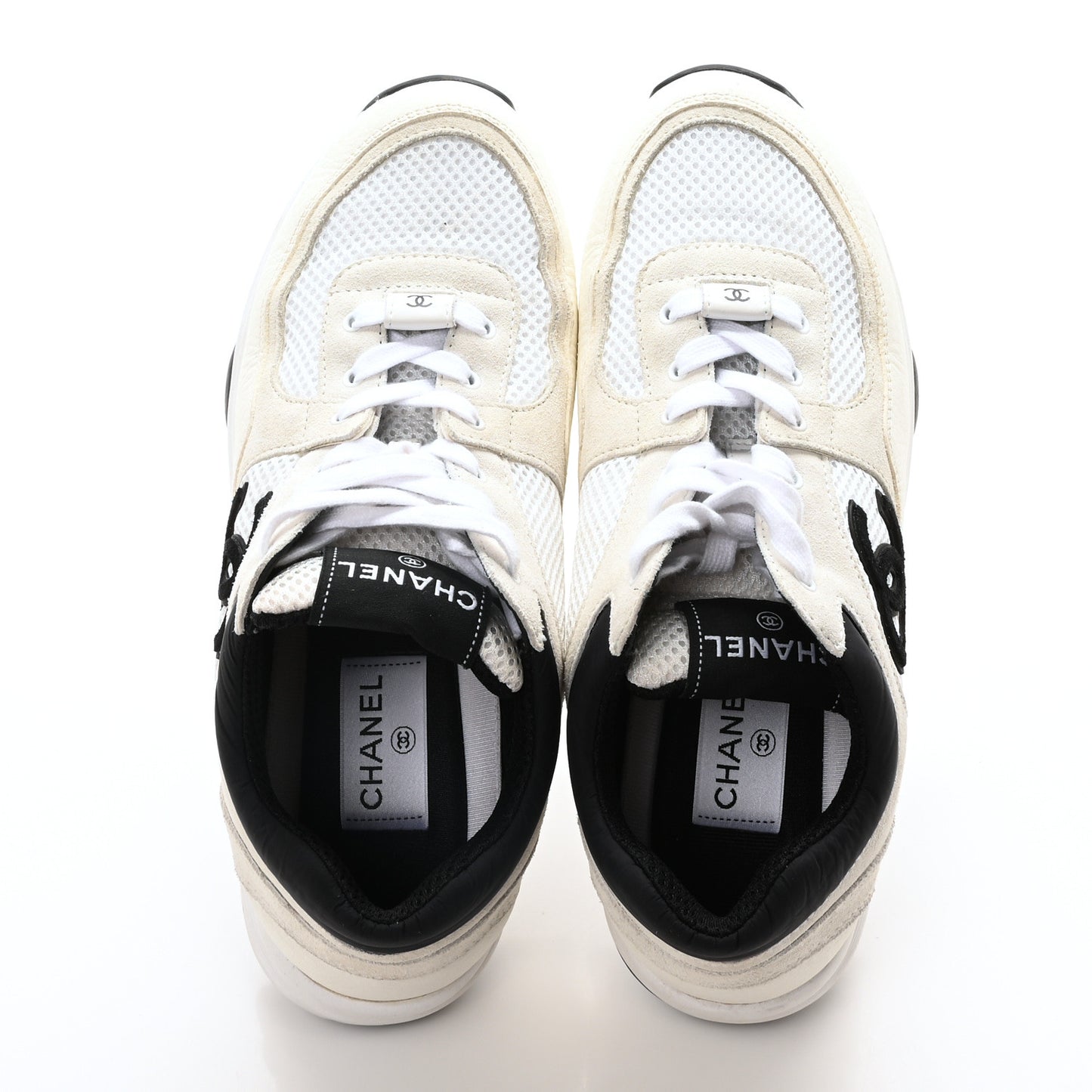 Mesh Suede Calfskin Grained Calfskin Womens CC Sneakers 39.5 White Black