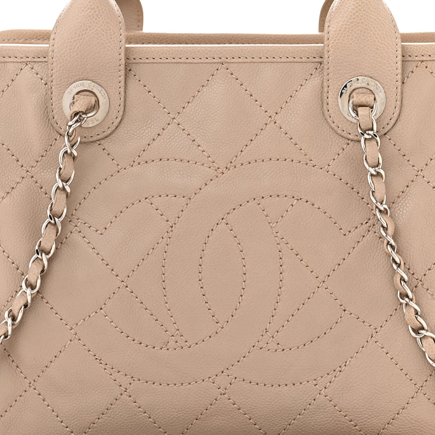 Caviar Quilted Deauville Bowling Bag Beige