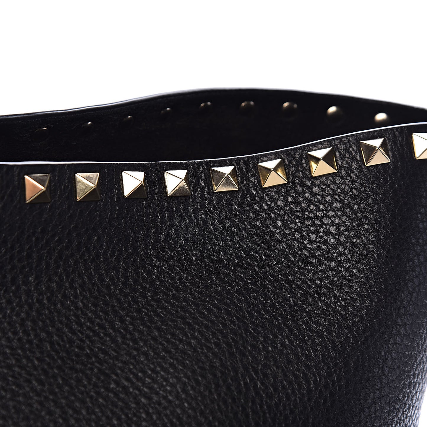 Grained Calfskin Rockstud Shoulder Tote Black