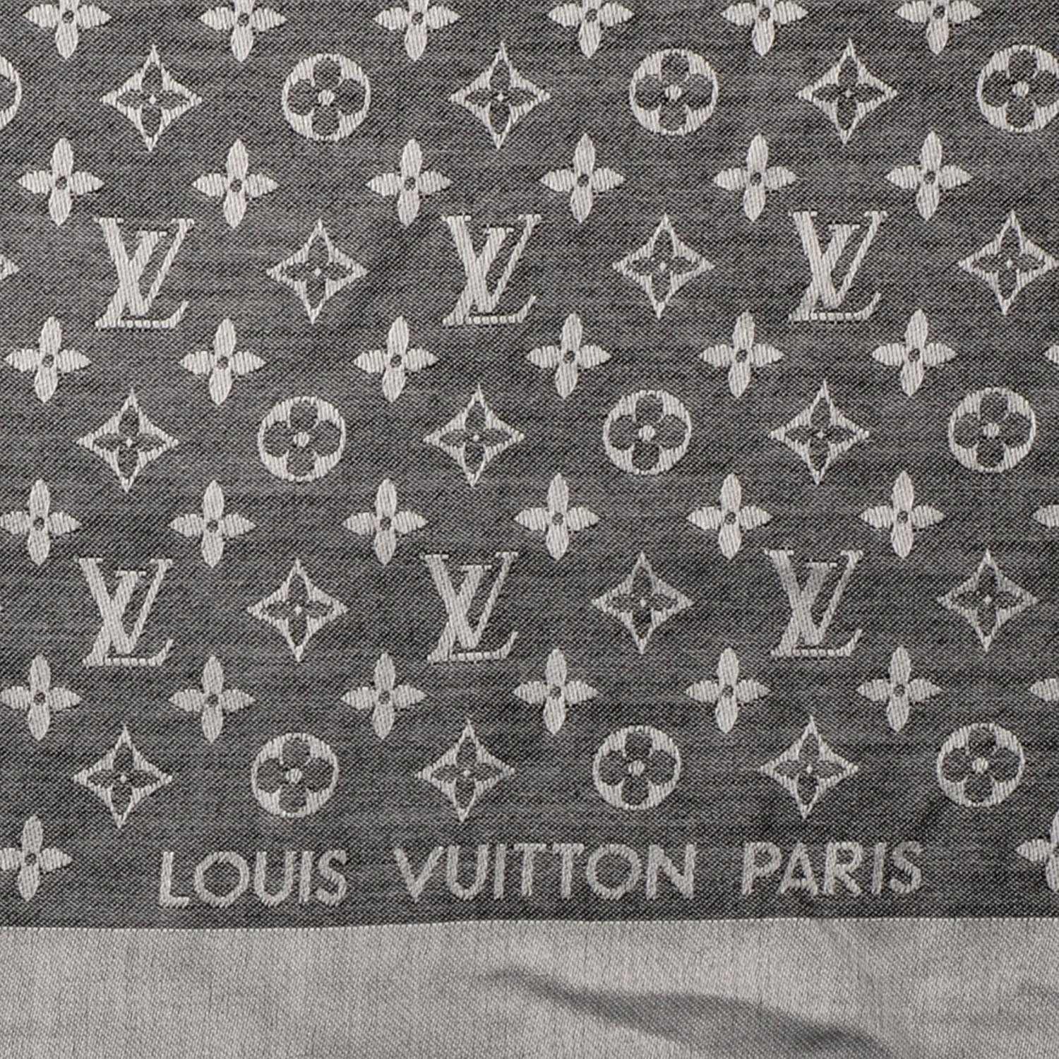 Louis Vuitton Silk Wool Monogram Denim Shawl Black 3 of 5