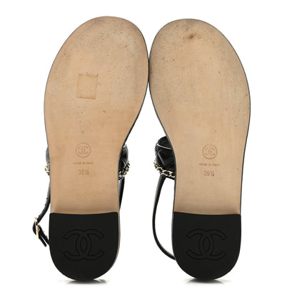 Chanel Shiny Lambskin Quilted Chain CC Sandals 39.5 Black 6 of 10