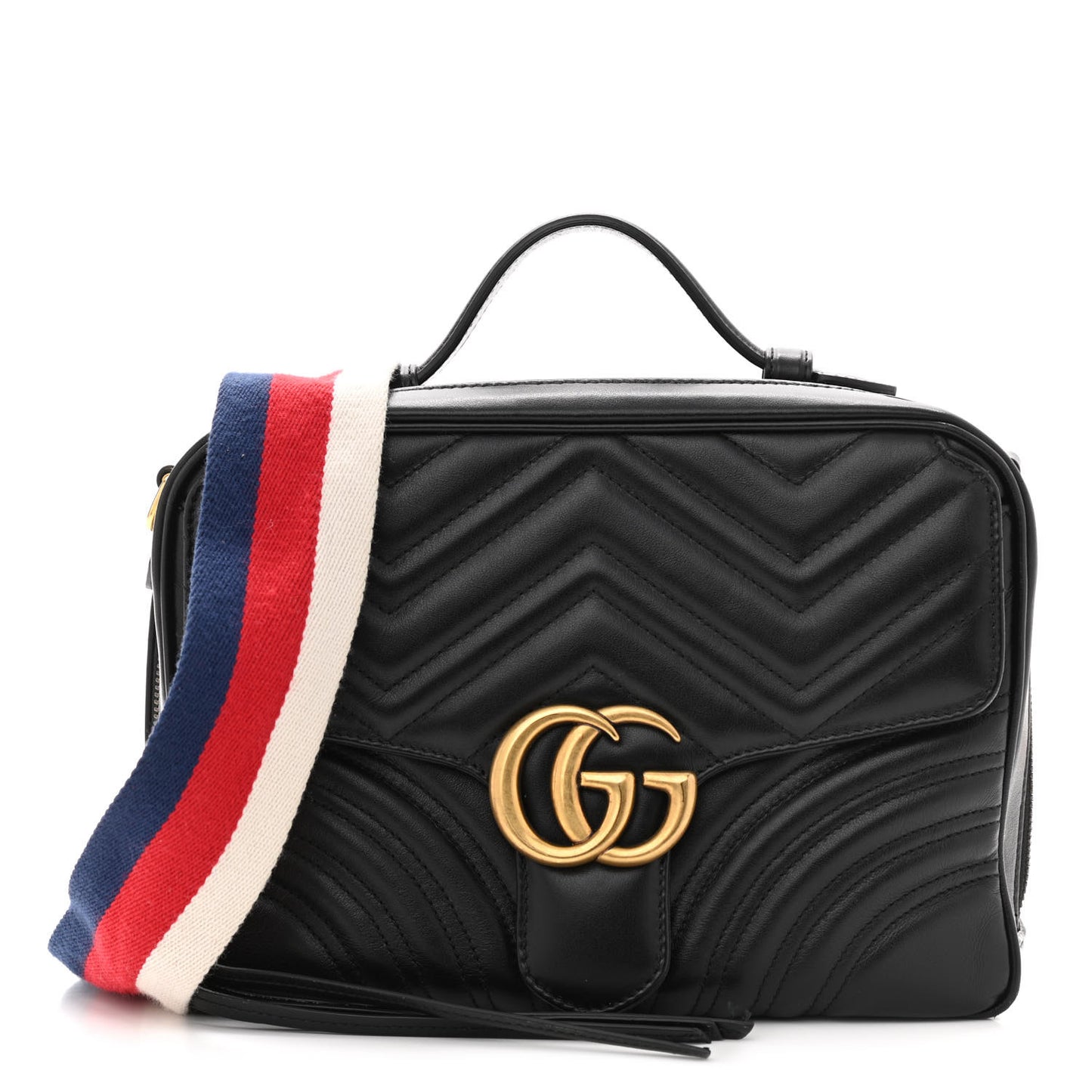 Calfskin Matelasse Sylvie Web Small GG Marmont Top Handle Shoulder Bag Black
