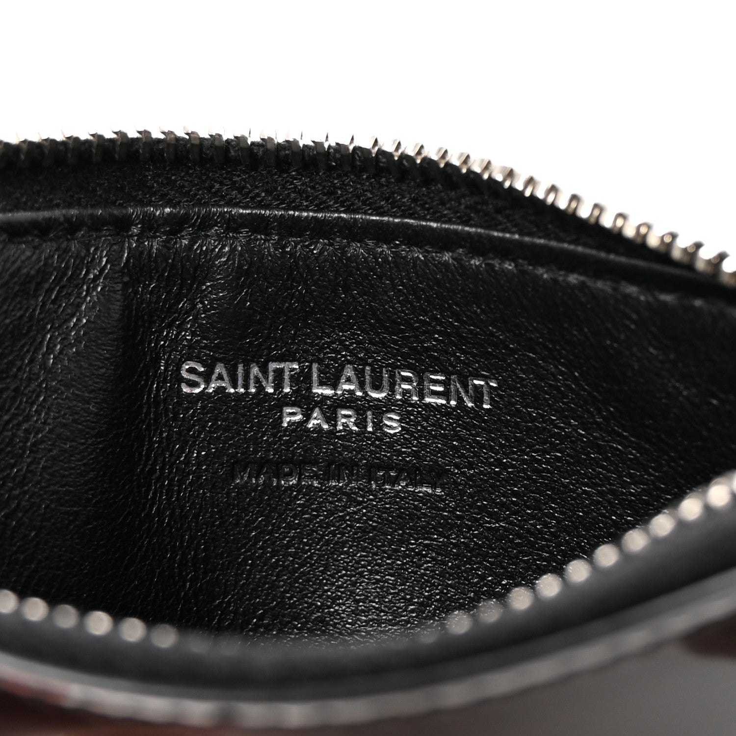 Saint Laurent Shiny Calfskin Monogram Fragments Zippered Card Case Black 6 of 6
