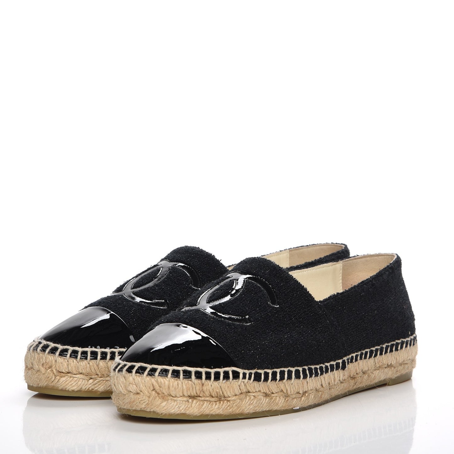 Fabric Patent Calfskin CC Espadrilles 40 Black