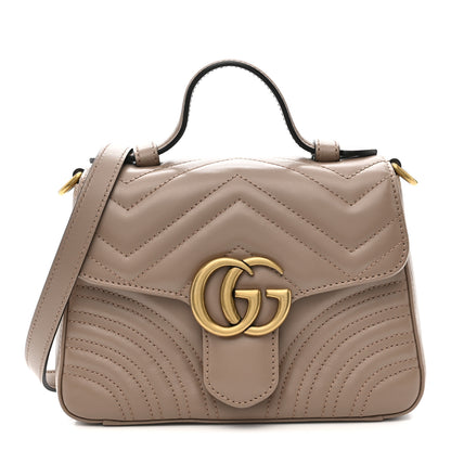 Gucci Calfskin Matelasse Mini GG Marmont Top Handle Shoulder Bag Porcelain Rose 1 of 10