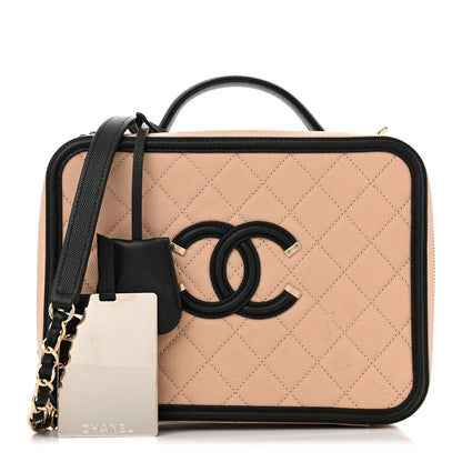 Chanel Caviar Quilted Medium CC Filigree Vanity Case Beige Black 3 of 13