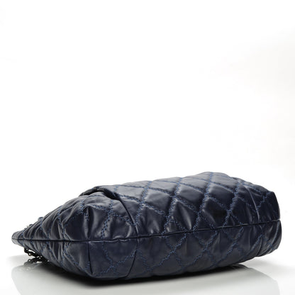 Chanel Calfskin Double Stitch Large Hamptons Shopping Tote Dark Blue 4 of 8