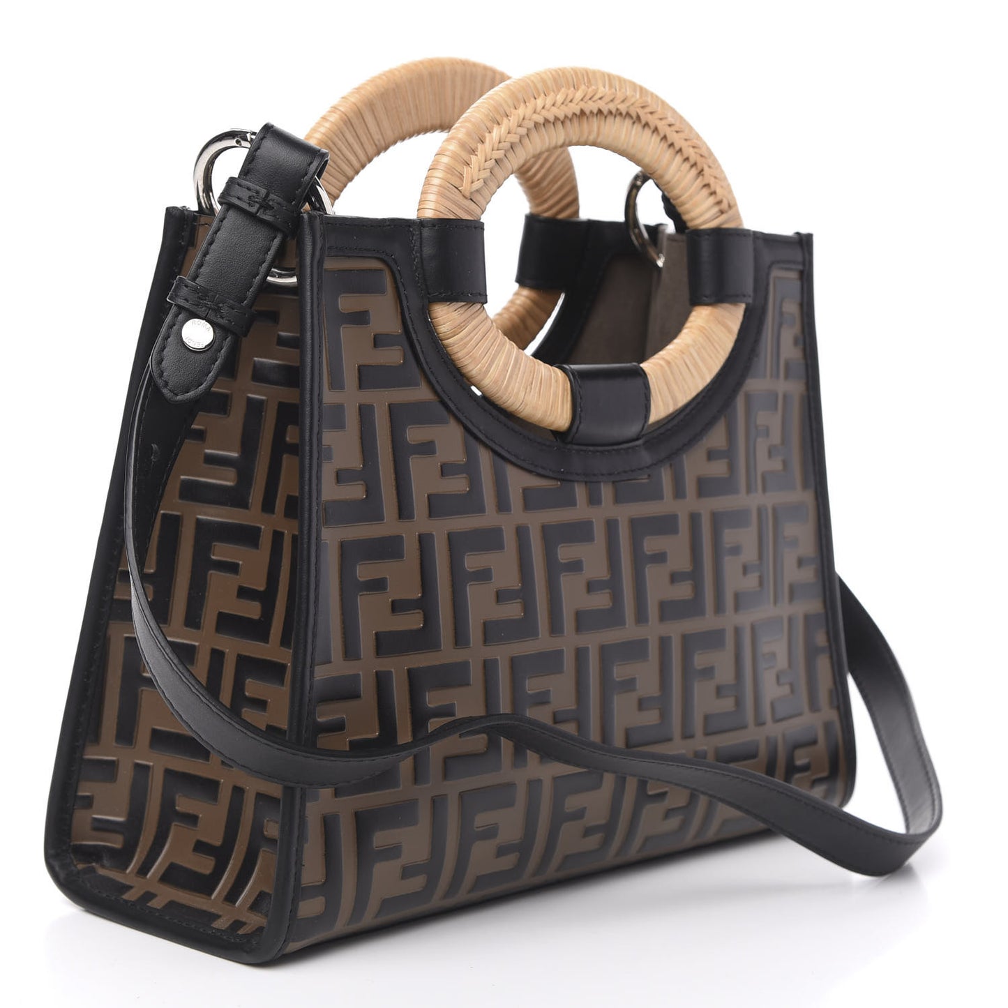 Vitello Century Wicker Bi-Color FF 1974 Embossed Small Runaway Shopper Tote Maya Black