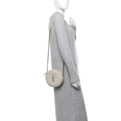 Saint Laurent Grain De Poudre Matelasse Chevron Quilted Round Vinyle Camera Bag Crema Soft 2 of 12