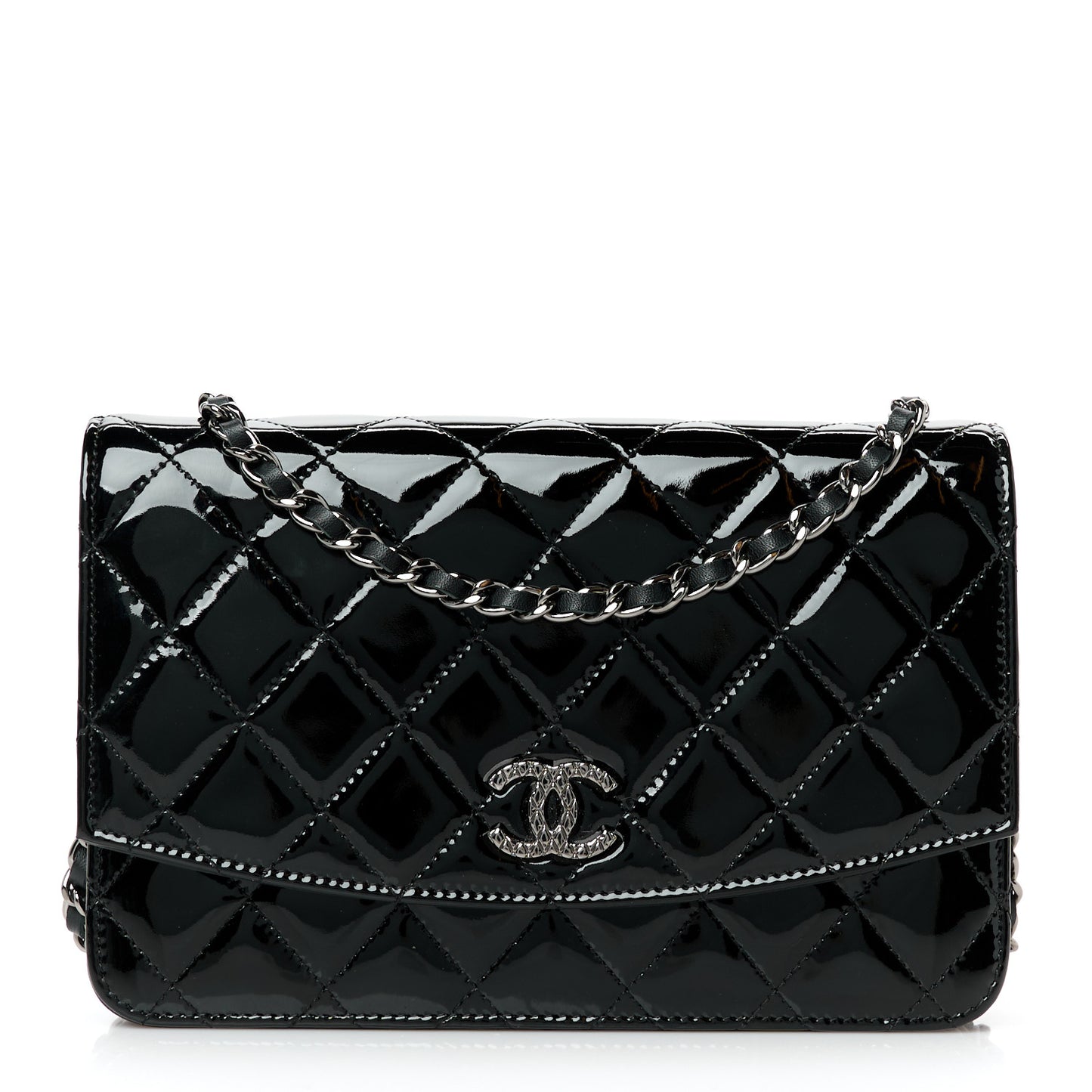 Patent Quilted Brilliant Wallet On Chain WOC Black