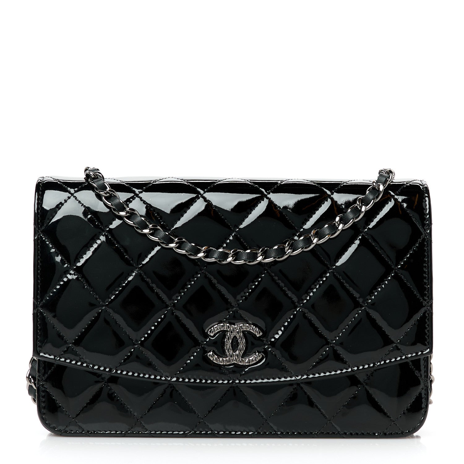 Chanel Patent Quilted Brilliant Wallet On Chain WOC Black 1 of 12