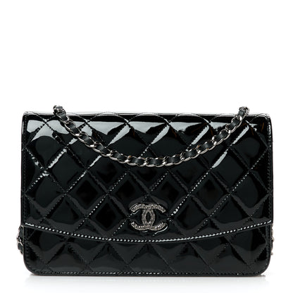 Chanel Patent Quilted Brilliant Wallet On Chain WOC Black 1 of 12