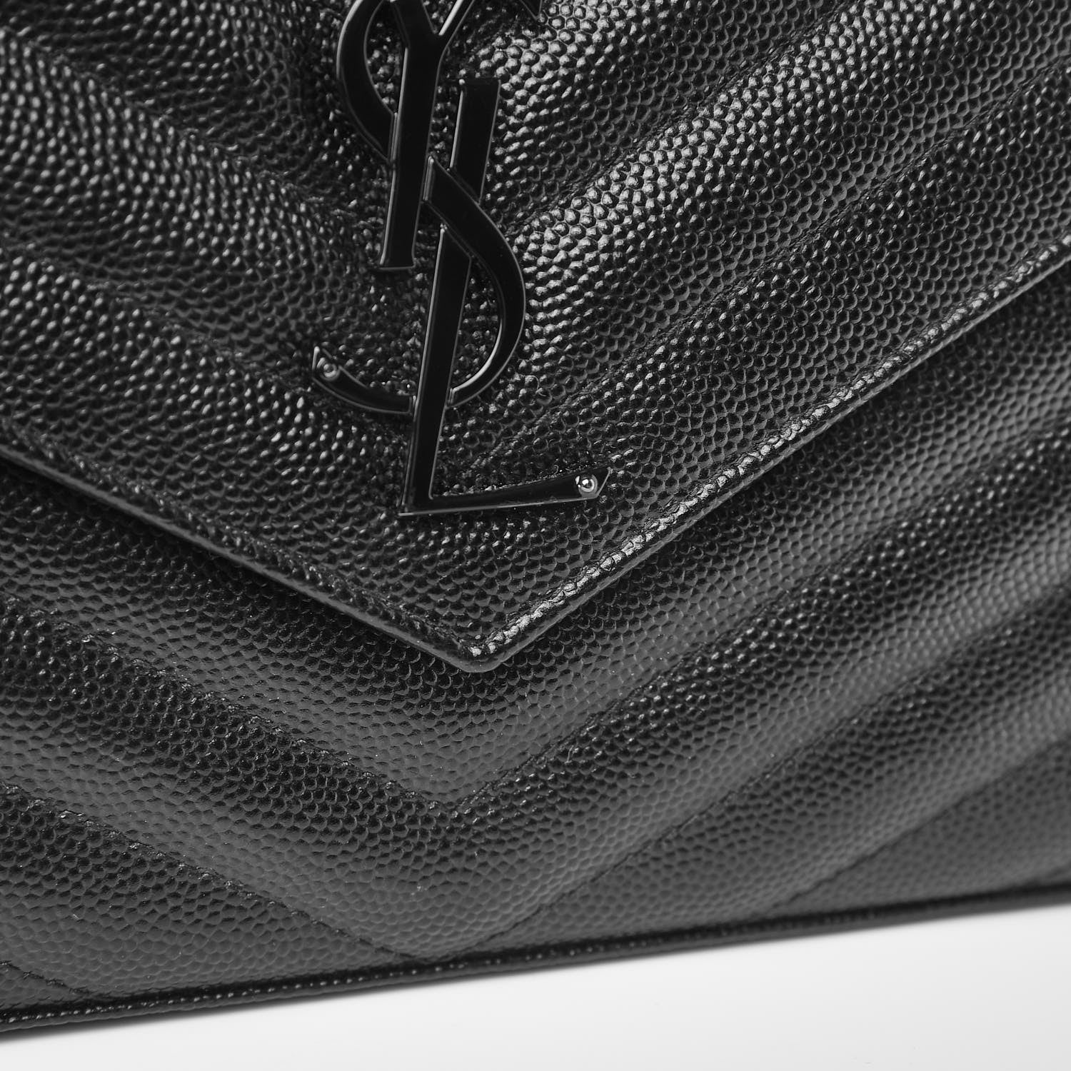 Saint Laurent Grain De Poudre Matelasse Chevron Monogram Chain Wallet Black 9 of 9