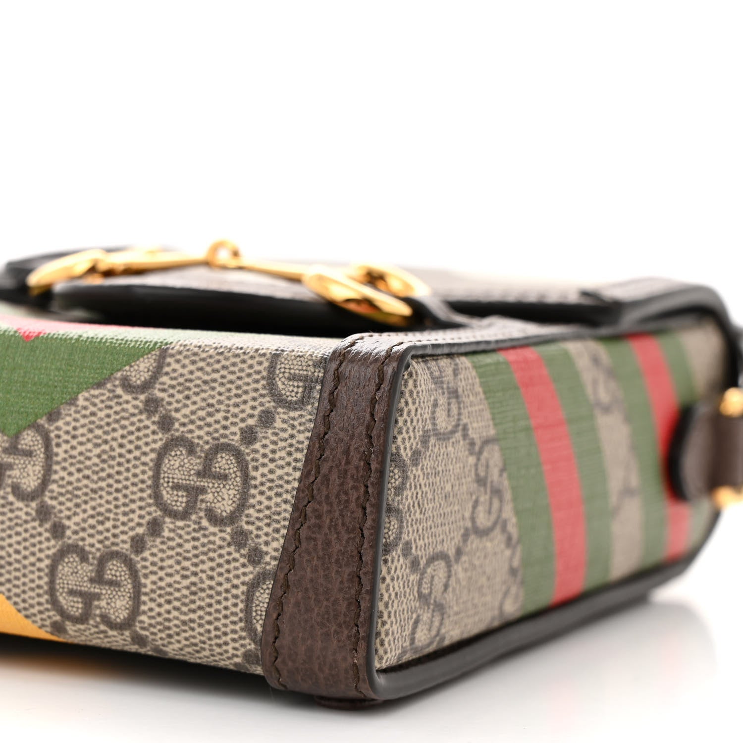 Gucci GG Supreme Monogram Textured Dollar Calfskin Geometric Print Mini Horsebit 1955 Crossbody Bag Beige Multicolor New Acero 10 of 10