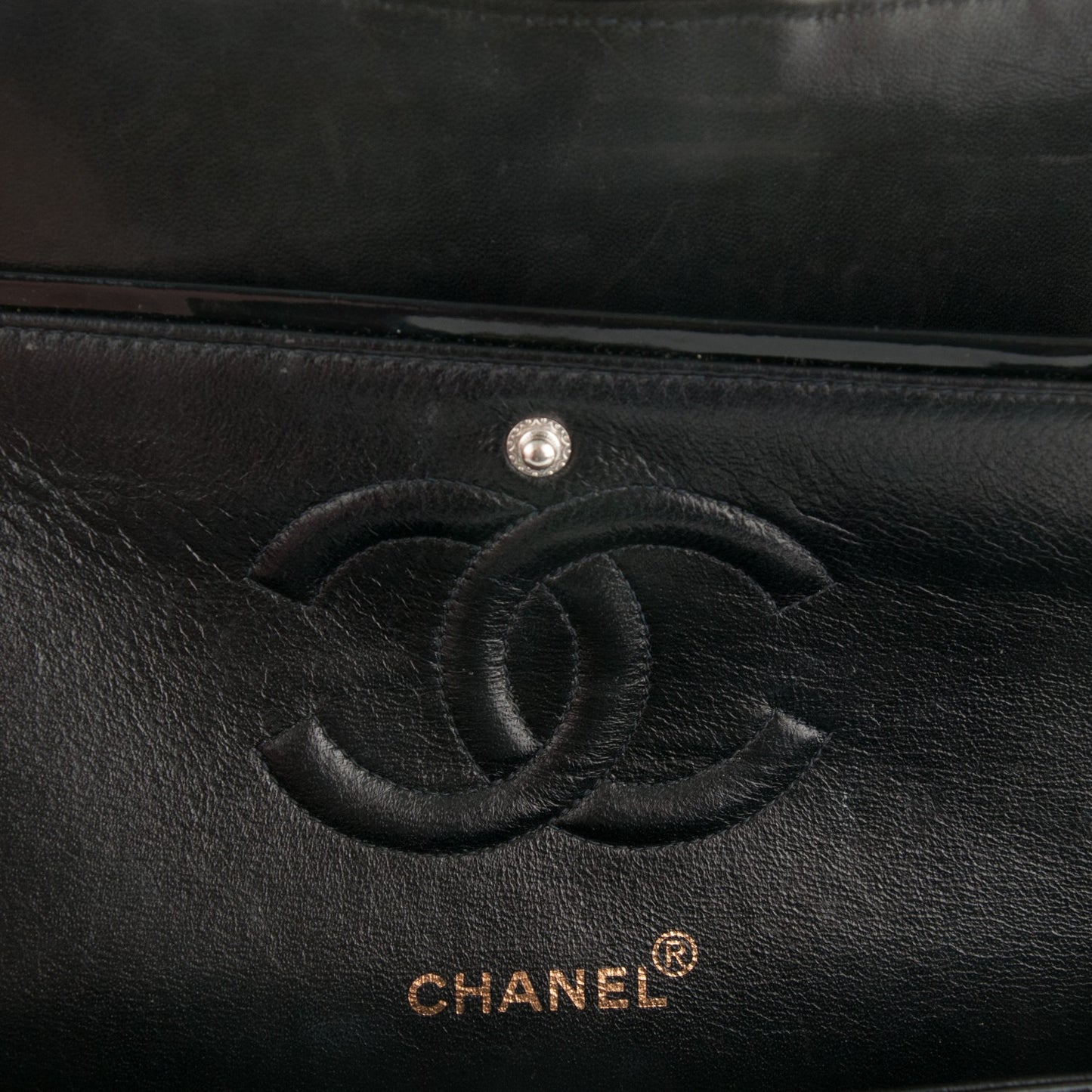 Patent Quilted Medium Double Flap Black