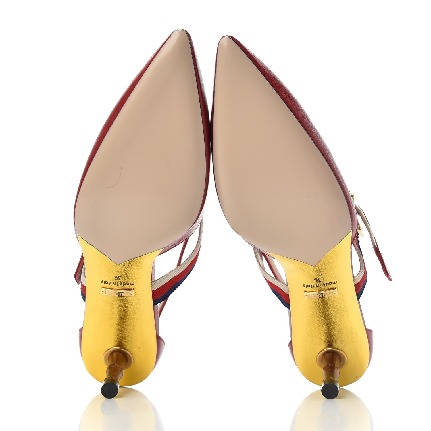 Gucci Malaga Kid Grosgrain Sylvie Web Bamboo Mules 36 Hibiscus Red 6 of 10