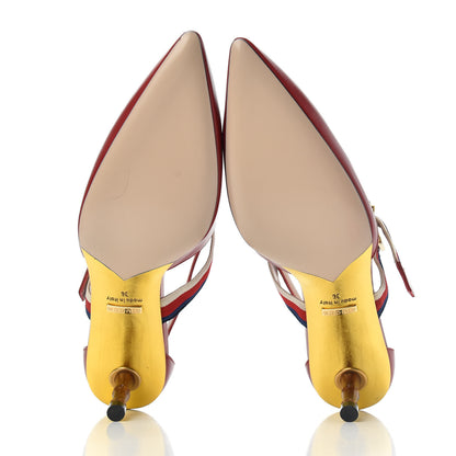 Gucci Malaga Kid Grosgrain Sylvie Web Bamboo Mules 36 Hibiscus Red 6 of 10