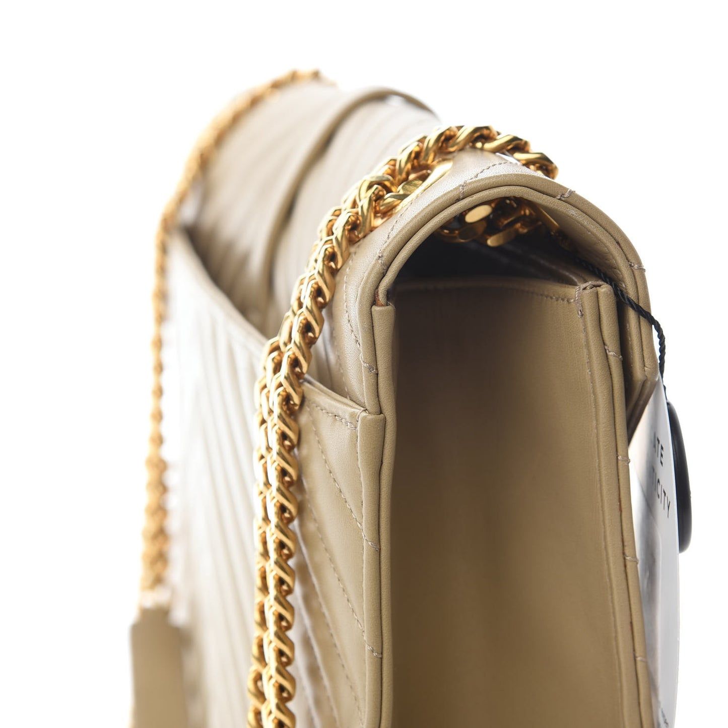 Lambskin Matelasse Chevron Large Monogram Satchel Beige