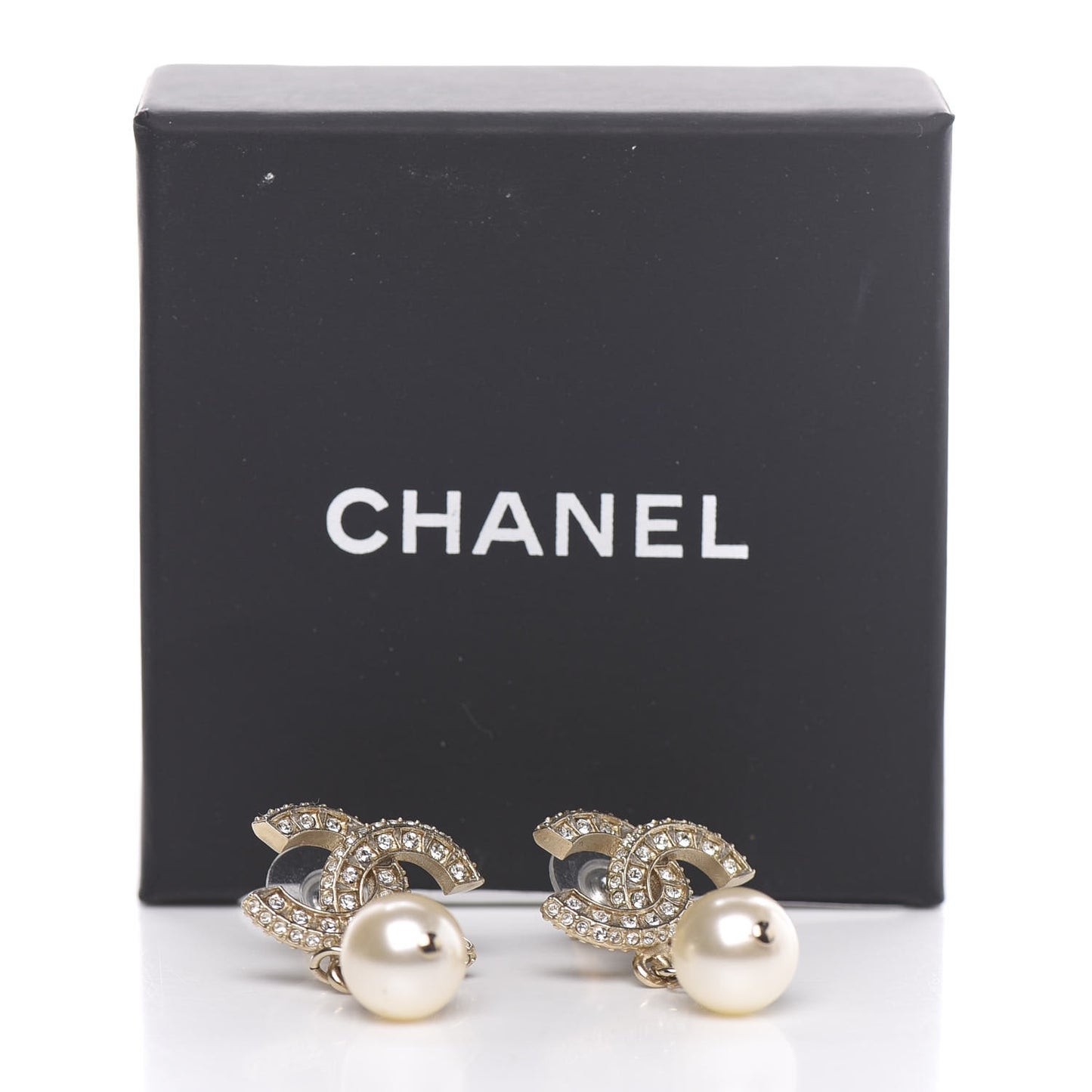 Crystal Pearl CC Drop Earrings Gold