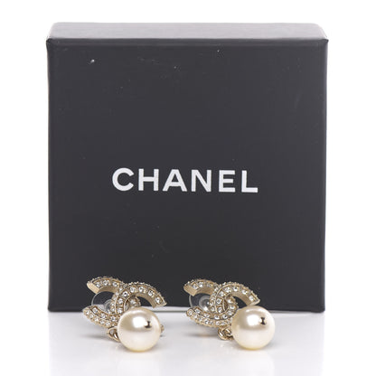 Chanel Crystal Pearl CC Drop Earrings Gold 5 of 5