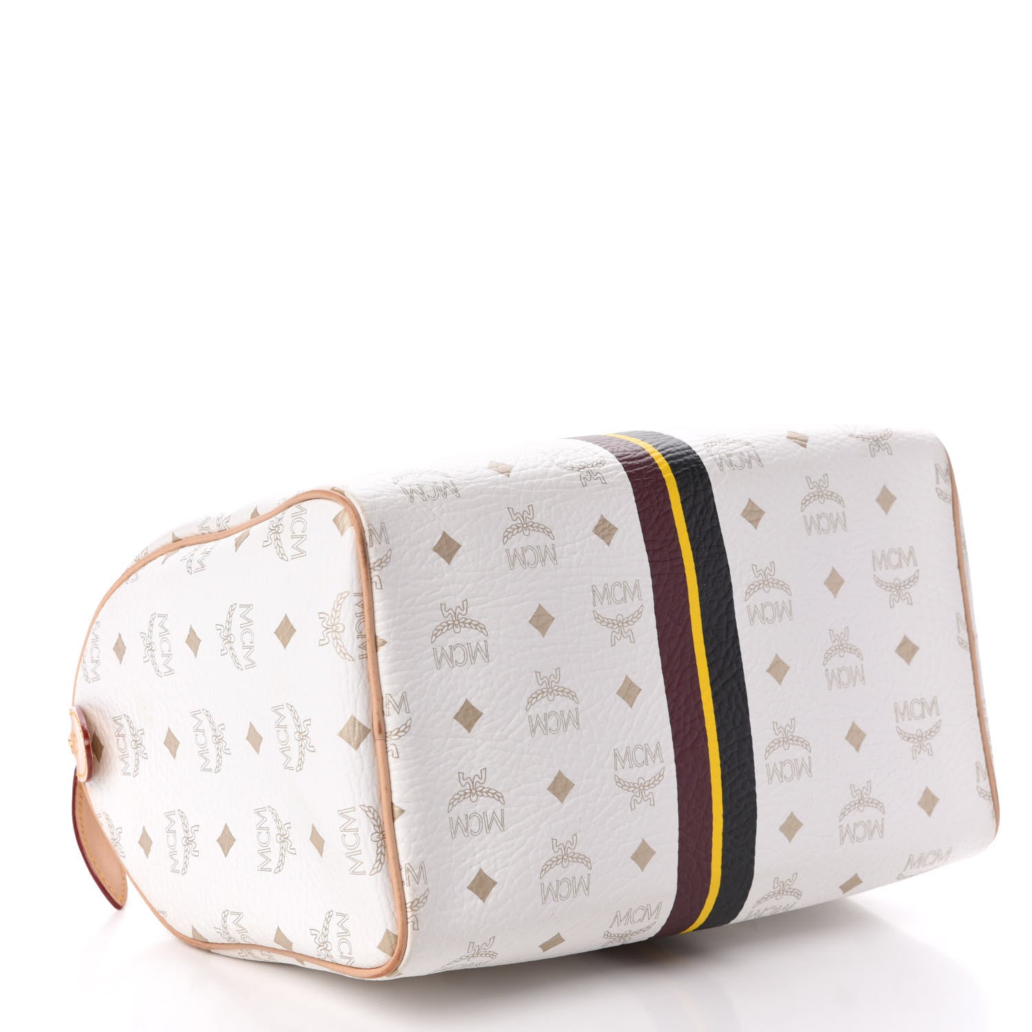 MCM Visetos Striped Boston Satchel White 4 of 7