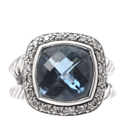 David Yurman Sterling Silver Diamond Blue Topaz 11mm Albion Ring 53 6.25 1 of 5