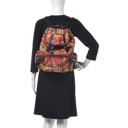 Burberry Vintage Check Graffiti Print Medium Rucksack Backpack Antique Yellow Red 2 of 12