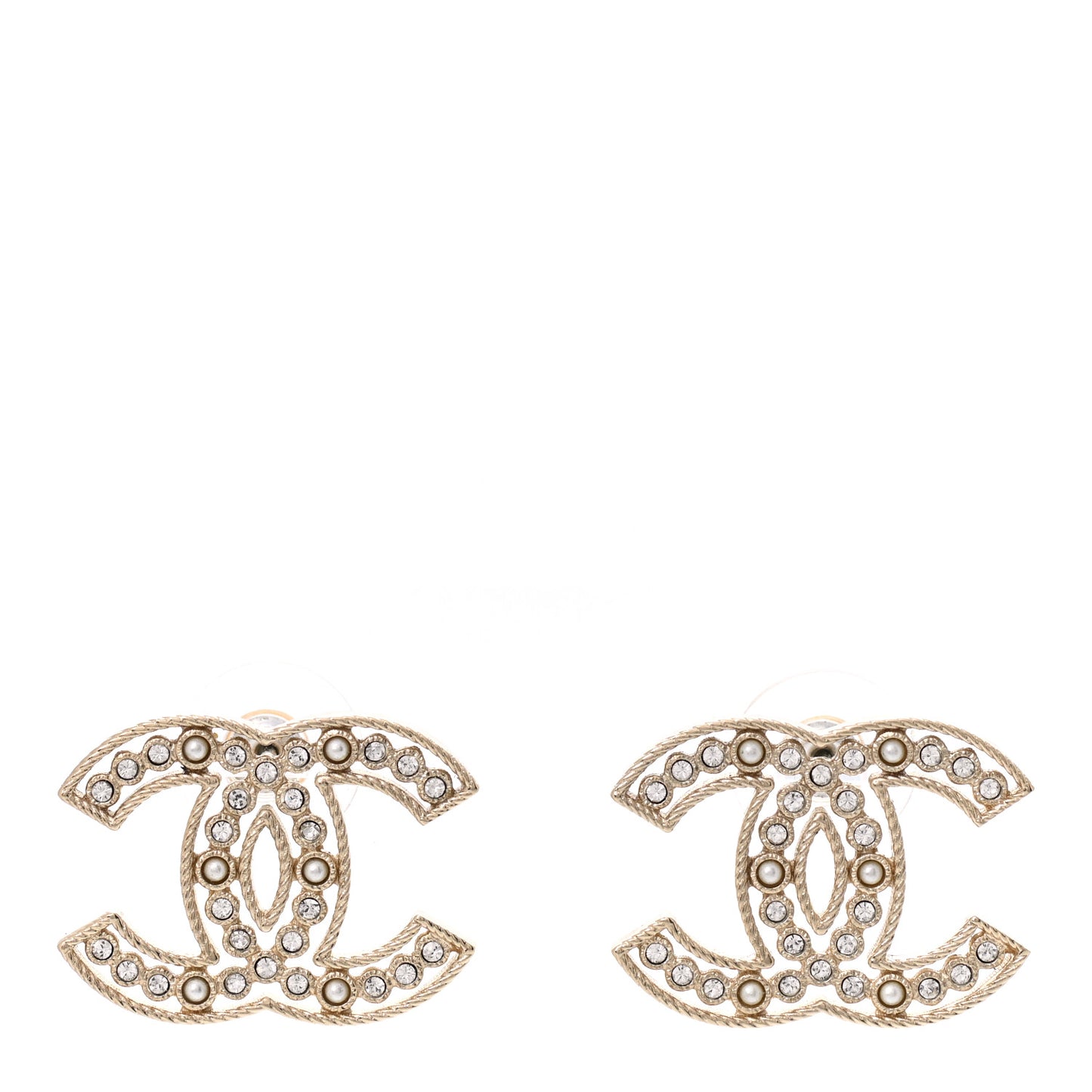 Pearl Crystal Sparkling Pearls CC Earrings Light Gold