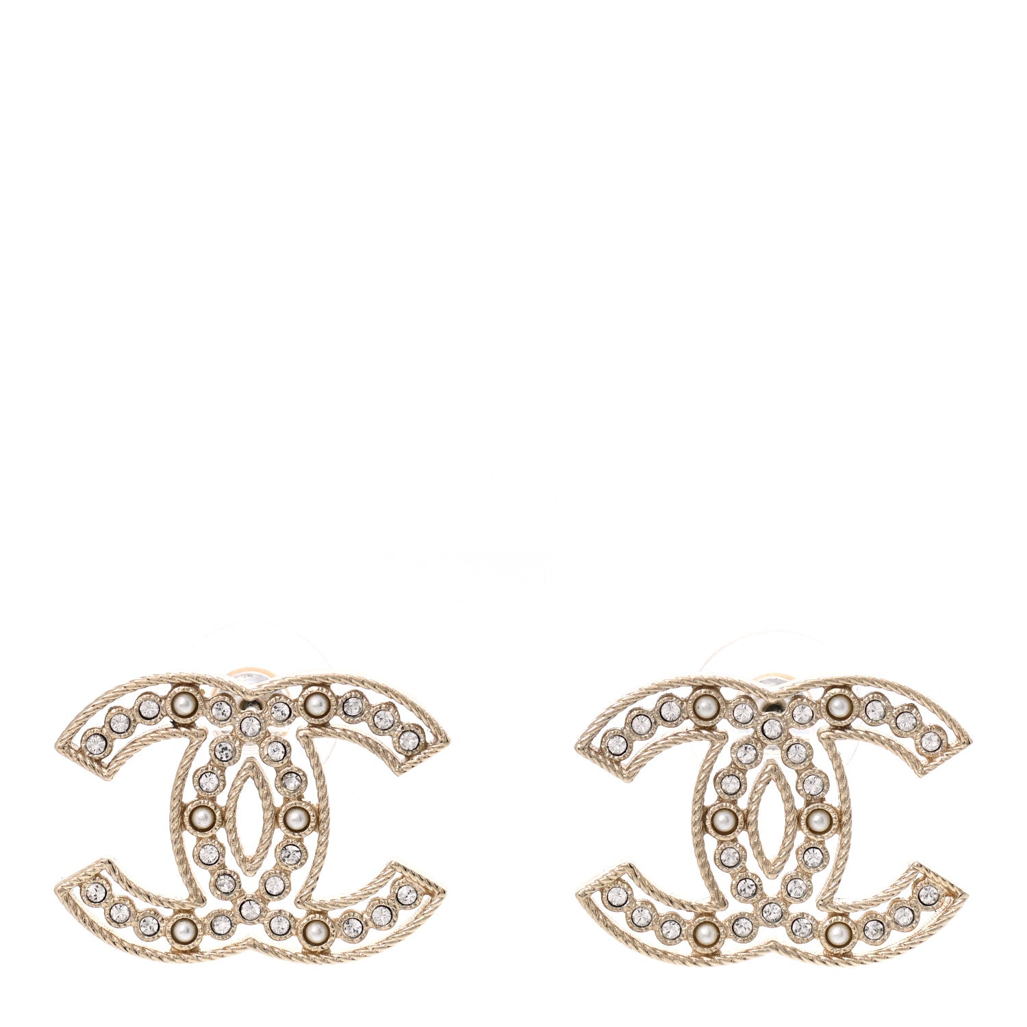 Chanel Pearl Crystal Sparkling Pearls CC Earrings Light Gold 1 of 5