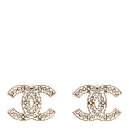 Chanel Pearl Crystal Sparkling Pearls CC Earrings Light Gold 1 of 5