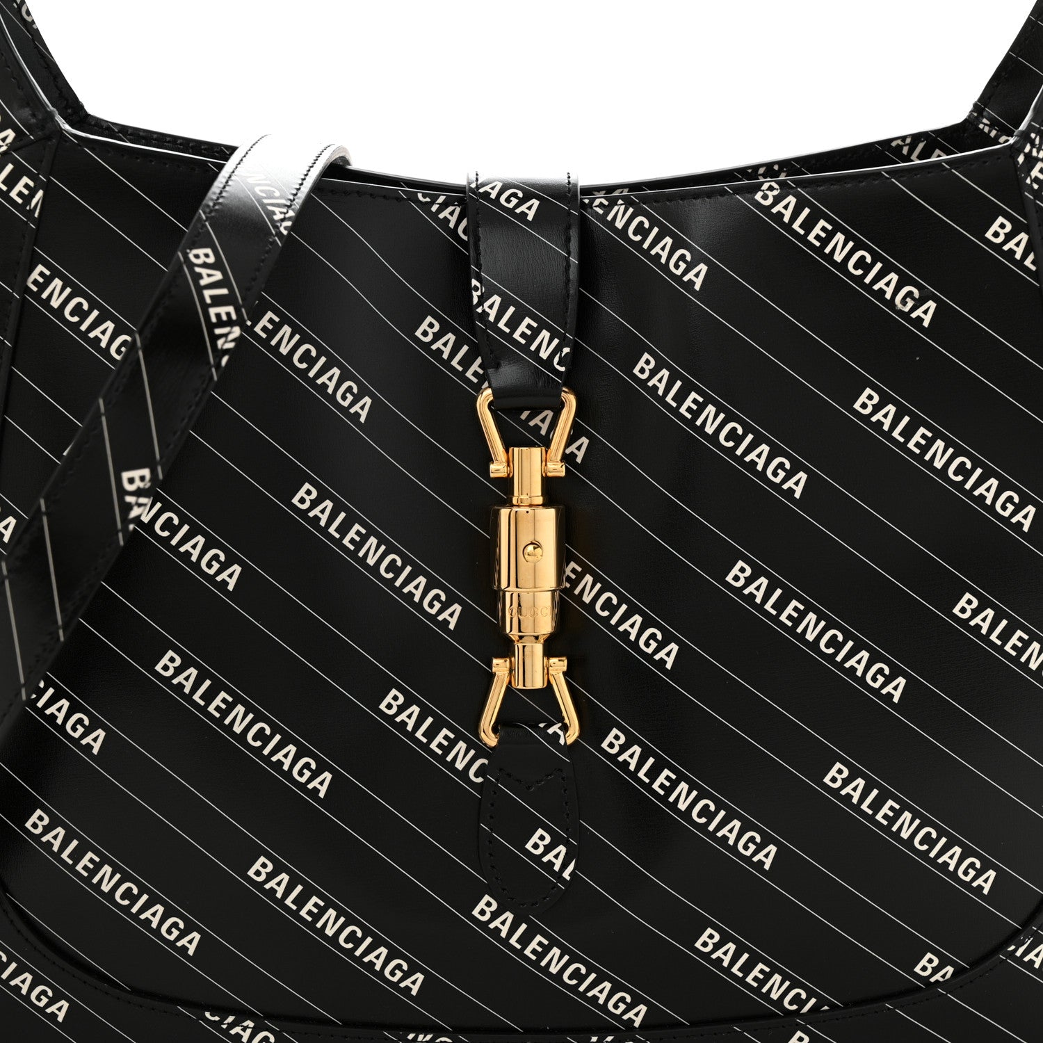 Gucci X BALENCIAGA Calfskin Logo Print Medium Jackie 1961 Hobo Black 8 of 11