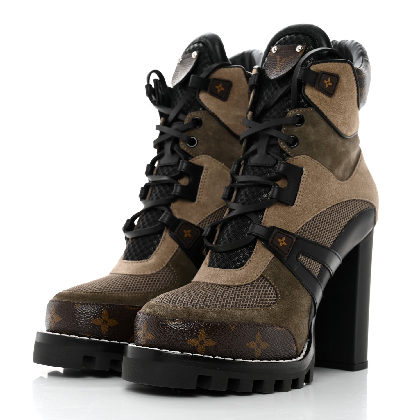 Suede Calfskin Monogram Star Trail Ankle Boots 39 Khaki