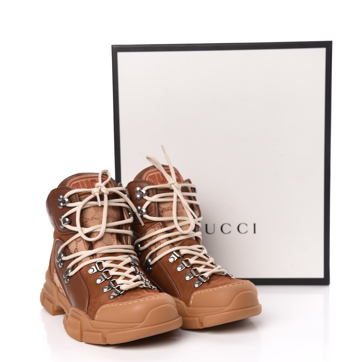 Gucci X SEGA Suede Calfskin GG Monogram Womens Flashtrek High-Top Sneakers 38 New Cuir Beige Ruggine 9 of 9