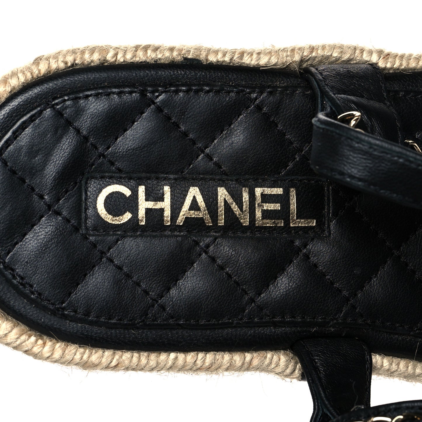 Lambskin Chain CC Thong Espadrille Sandals 40 Black