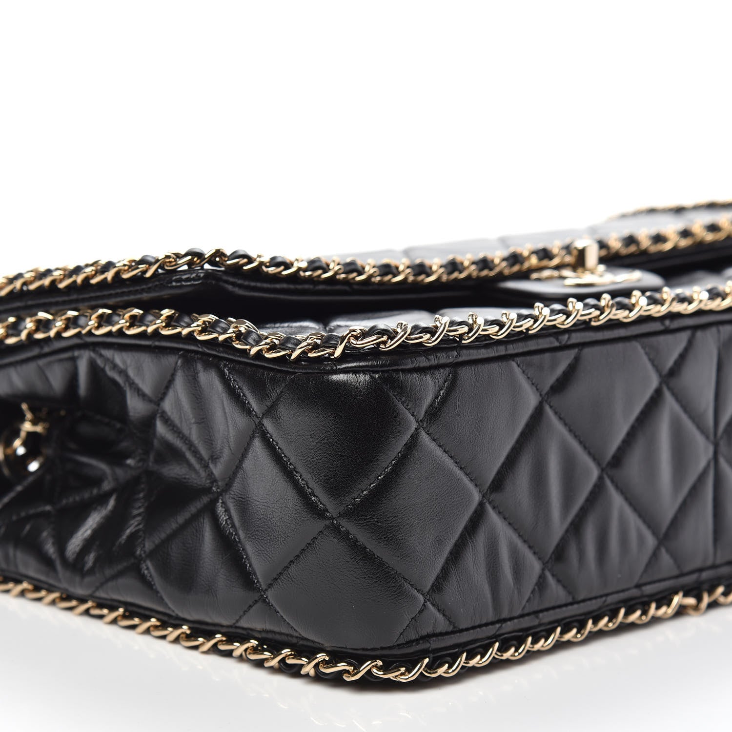 Chanel Crumpled Calfskin Quilted Large Chain All Over Flap Bag Black 10 of 11